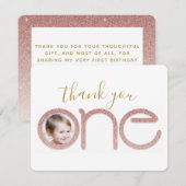 Roos Gold Glitter 1e Verjaardag Dank je kaart (Voorkant / Achterkant)
