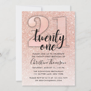Roos Gold Glitter 21st Birthday Uitnodiging