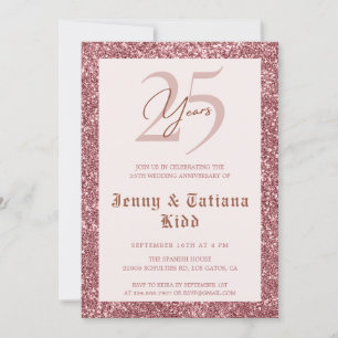 Roos Gold Glitter 25e trouwdag Kaart