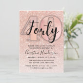 Roos Gold Glitter 40e verjaardag Kaart (Staand voorkant)