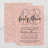 Roos Gold Glitter 43rd Birthday Invitation Kaart (Voorkant / Achterkant)