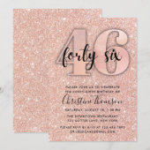 Roos Gold Glitter 46th Birthday Invitation Kaart (Voorkant / Achterkant)