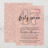 Roos Gold Glitter 47th Birthday Invitation Kaart (Voorkant / Achterkant)