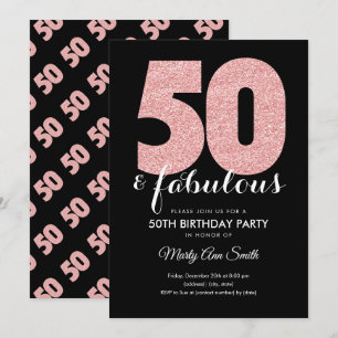 Roos Gold Glitter 50 & Fabulous Birthday Party Kaart
