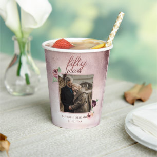 Roos Gold Glitter 50 jaar bruiloft Jubileum Roze Papieren Bekers
