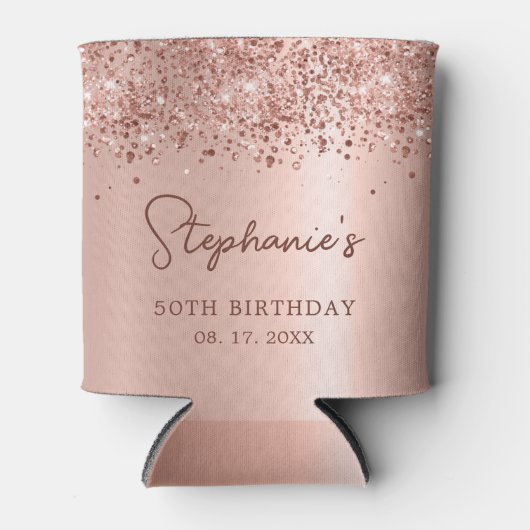 Roos Gold Glitter 50e Verjaardag Monogram Script Blikjeskoeler (Voorkant)