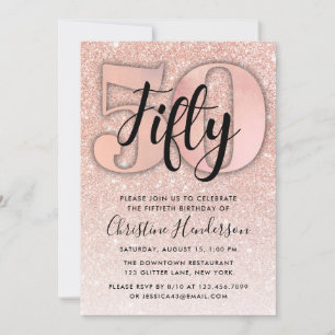 Roos Gold Glitter 50th Birthday Invitation Kaart