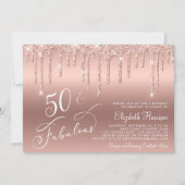 Roos Gold Glitter 50th Birthday Party Kaart (Voorkant)