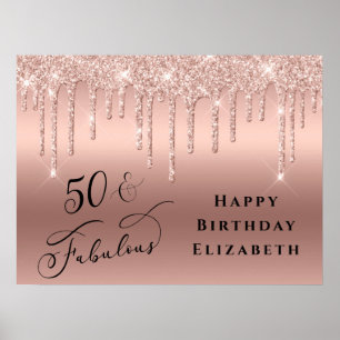 Roos Gold Glitter 50th Birthday Party Poster