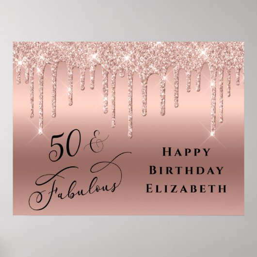 Roos Gold Glitter 50th Birthday Party Poster (Voorkant)