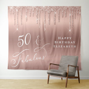 Roos Gold Glitter 50th Birthday Party Tapestry Wandkleed