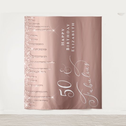 Roos Gold Glitter 50th Birthday Party Tapestry Wandkleed (Voorkant)