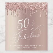 Roos Gold Glitter 50th Birthday Party Wijn Etiket (Enkel label)