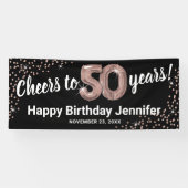 Roos Gold Glitter 50th Birthday Spandoek (Horizontaal)