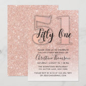 Roos Gold Glitter 51st Birthday Uitnodiging (Voorkant / Achterkant)