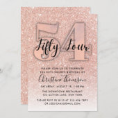 Roos Gold Glitter 54th Birthday Invitation Kaart (Voorkant / Achterkant)