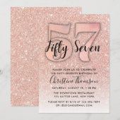 Roos Gold Glitter 57th Birthday Invitation Kaart (Voorkant / Achterkant)