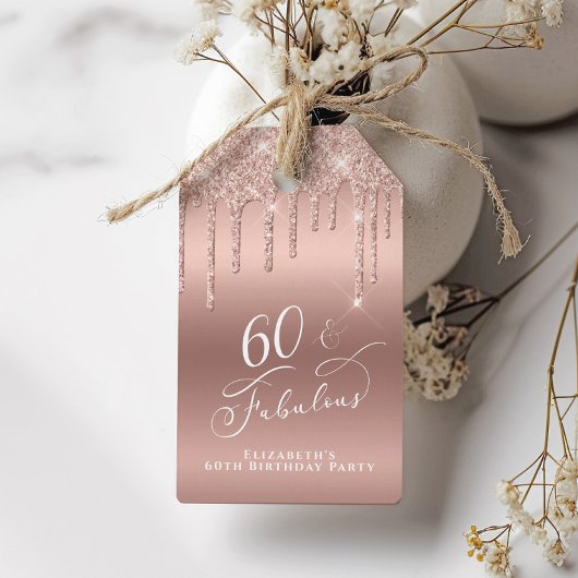 Roos Gold Glitter 60th Birthday Party Cadeaulabel