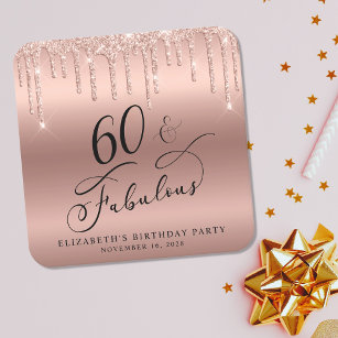 Roos Gold Glitter 60th Birthday Party Vierkante Kartonnen Onderzetter