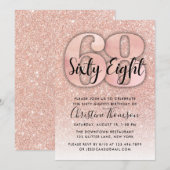 Roos Gold Glitter 68th Birthday Invitation Kaart (Voorkant / Achterkant)