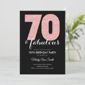 Roos Gold Glitter 70 & Fabulous Birthday Party Kaart (Staand voorkant)