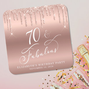 Roos Gold Glitter 70th Birthday Party Vierkante Kartonnen Onderzetter