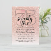 Roos Gold Glitter 75th Birthday Invitation Kaart (Staand voorkant)