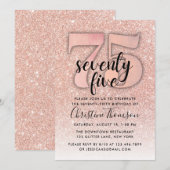 Roos Gold Glitter 75th Birthday Invitation Kaart (Voorkant / Achterkant)