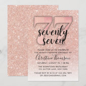 Roos Gold Glitter 77th Birthday Invitation Kaart (Voorkant / Achterkant)