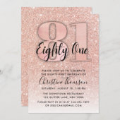 Roos Gold Glitter 81st Birthday Uitnodiging (Voorkant / Achterkant)