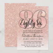 Roos Gold Glitter 86th Birthday Invitation Kaart (Voorkant / Achterkant)