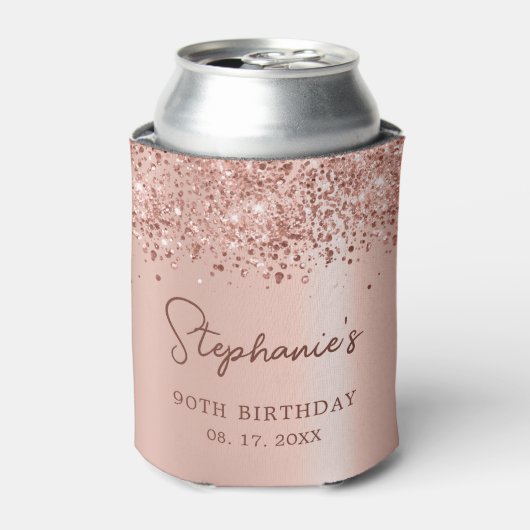 Roos Gold Glitter 90e Verjaardag Monogram Script Blikjeskoeler (Blikje Voorkant)
