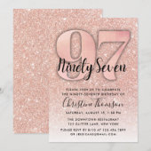 Roos Gold Glitter 97th Birthday Invitation Kaart (Voorkant / Achterkant)