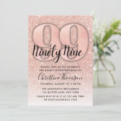 Roos Gold Glitter 99th Birthday Invitation Kaart (Staand voorkant)