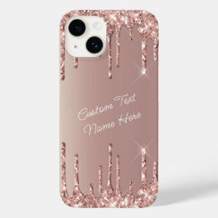 Roos Gold Glitter Aangepaste tekst Naam iPhone Cas Case-Mate iPhone 14 Hoesje