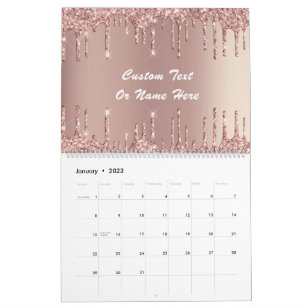 Roos Gold Glitter Aangepaste tekst Naam Kalender C