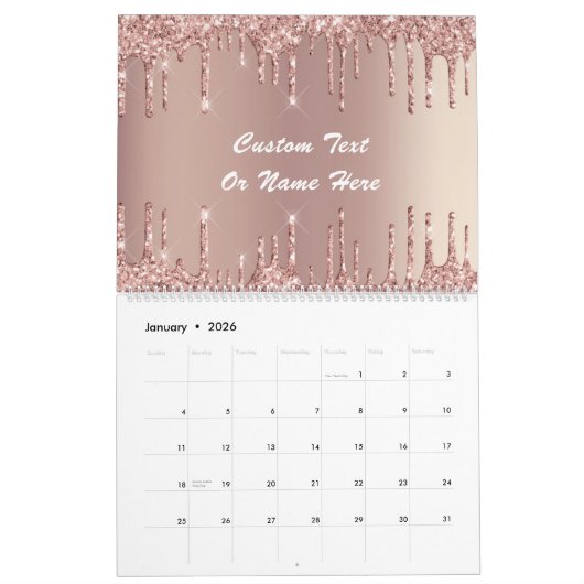 Roos Gold Glitter Aangepaste tekst Naam Kalender C (Jan 2026)