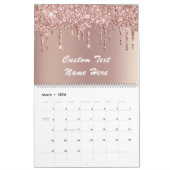 Roos Gold Glitter Aangepaste tekst Naam Kalender C (Mar 2026)