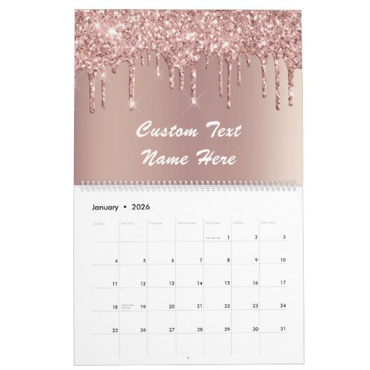 Roos Gold Glitter Aangepaste tekst Naam Kalender C (Jan 2026)