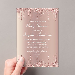 Roos Gold Glitter Acryl Baby shower Uitnodiging Uitnodigingen