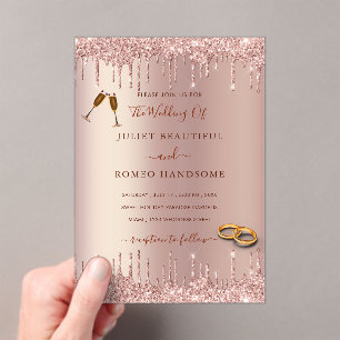 Roos Gold Glitter Acryl Huwelijksuitnodiging Uitnodigingen