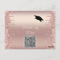 Roos Gold Glitter Afstuderen Invitation voorbeeld