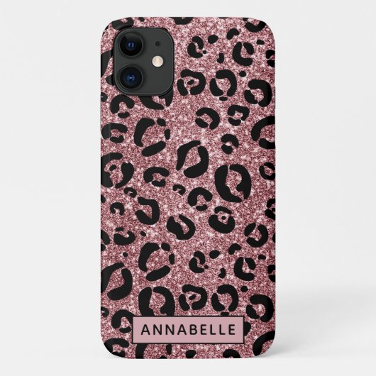 Roos Gold Glitter Animal Cheetah Print Monogram Case-Mate iPhone Case (Achterkant)