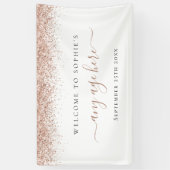 Roos Gold Glitter Any Age Birthday Name Welkom Spandoek (Verticaal)