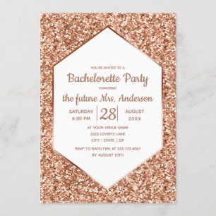 Roos Gold Glitter Bachelorette Party Invitation Kaart