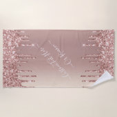 Roos Gold Glitter Beach Towel Aangepaste tekstnaam Strandlaken (Voorkant)