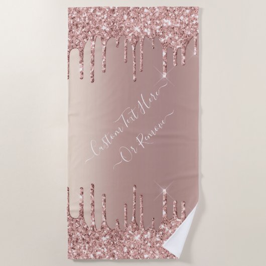 Roos Gold Glitter Beach Towel Aangepaste tekstnaam Strandlaken (Voorkant)