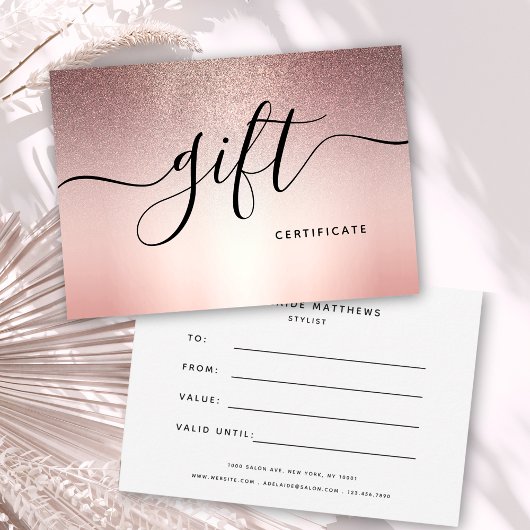 Roos Gold Glitter Beauty Salon Elegant-kaartje