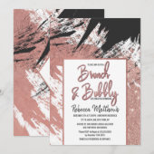 Roos Gold Glitter Black Brushstroke Brunch Bubbly Kaart (Voorkant / Achterkant)