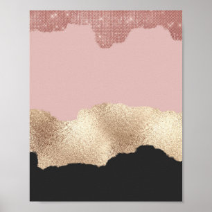 Roos Gold Glitter Black Pink Abstract Girly Art Poster